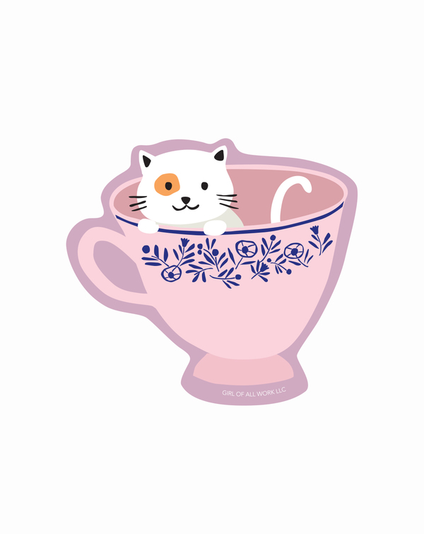 Cat Teacup Vinyl Sticker Cat Teacup Vinyl Sticker